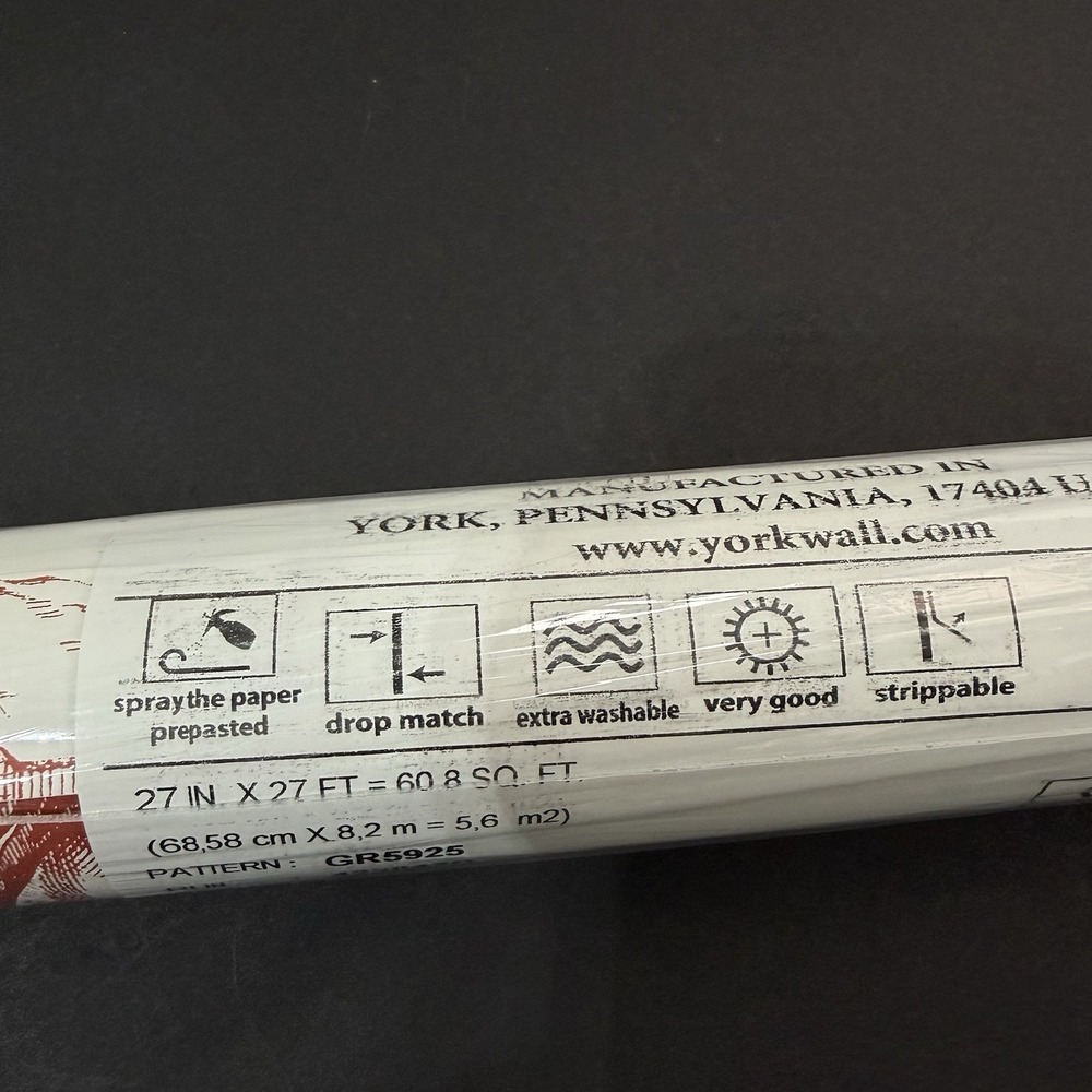 York Wallpaper 1 Roll GR5925 Seasons Toile Red White Vintage Motif Wallcoverings - Picture 4 of 9